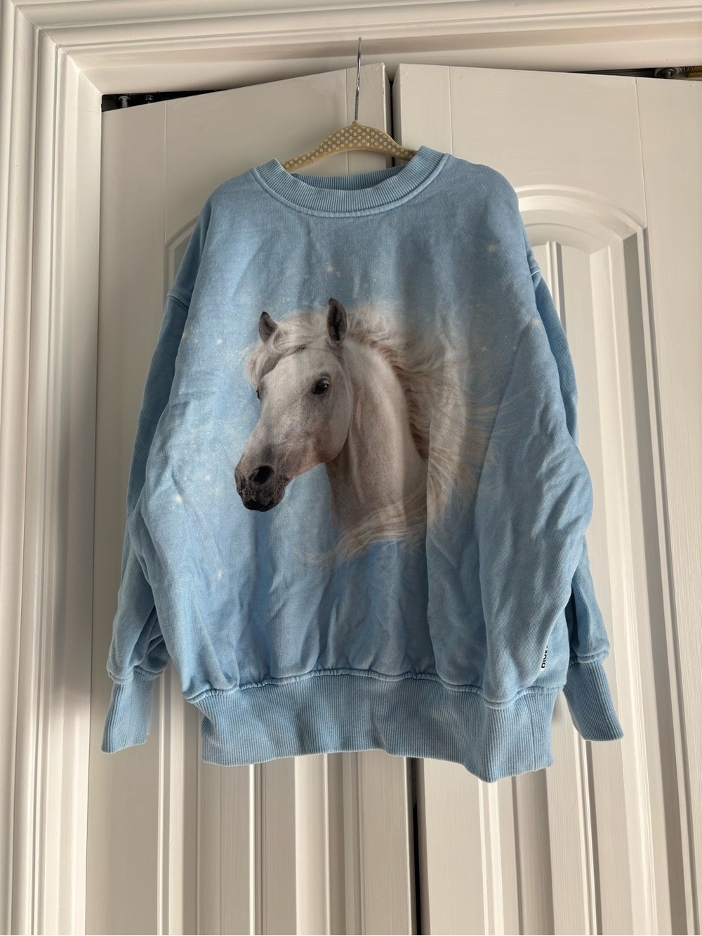 Molo Light Blue Sweatshirt with White Horse Print